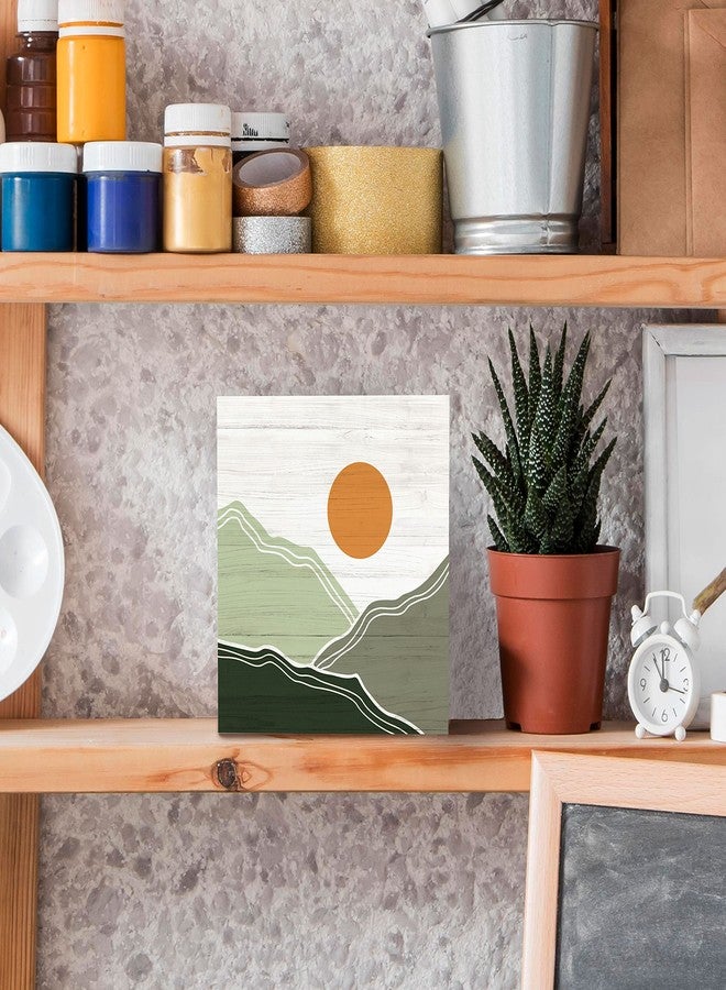 SRADMO Abstract Boho Sun Green Mountains Wood Box Sign Desk Decor, Bohemian Nature Landscape Wooden Block Box Sign Decoration For Home Office Shelf Table Decor - Image 5